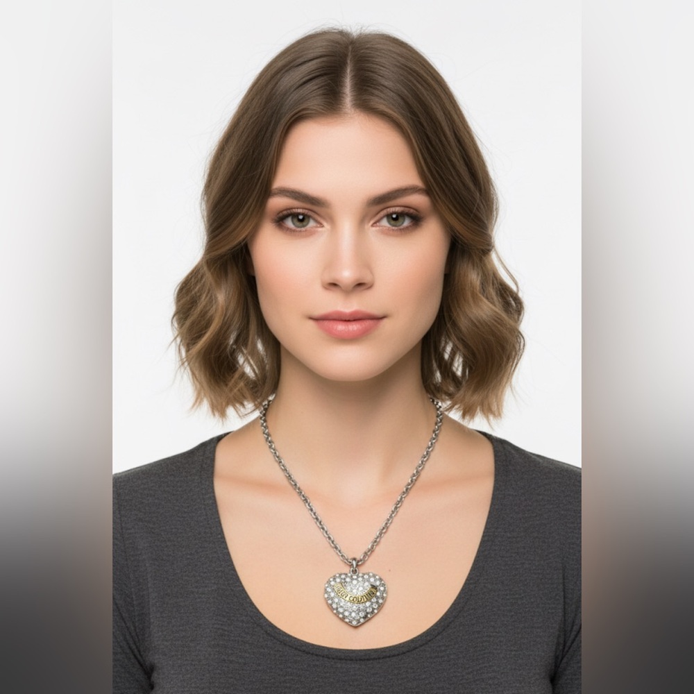 Juicy Couture Icy Pave Large Heart Pendant Silver Tone Fashion Necklace 1845 - Picture 2 of 5